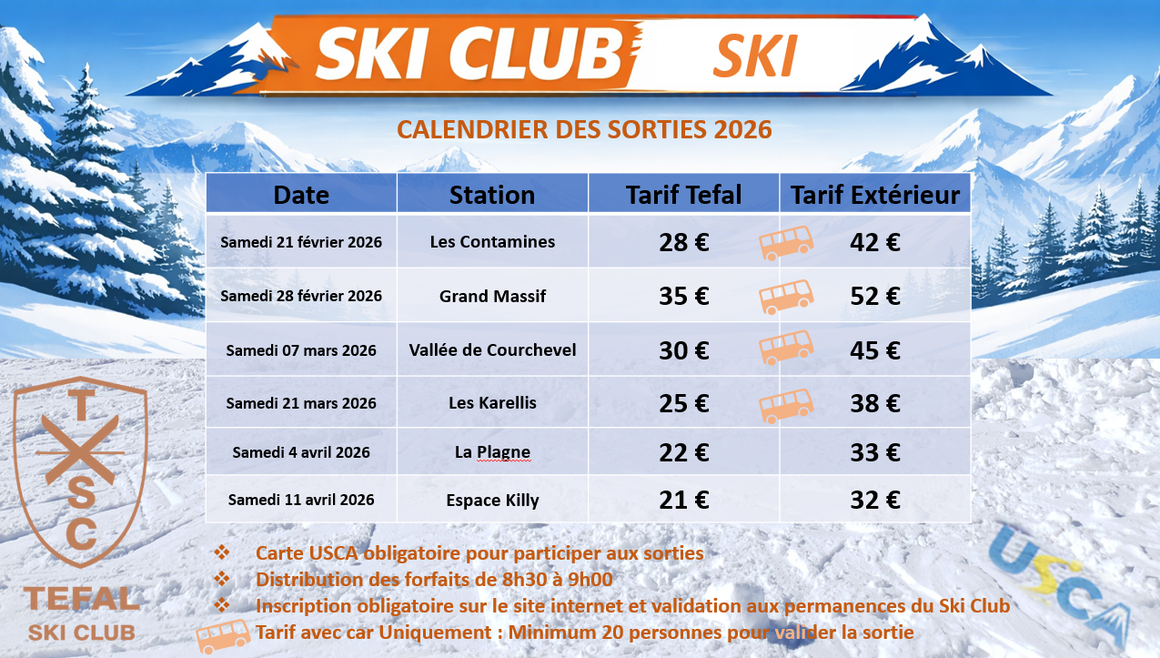 Calendrier des sorties 2026