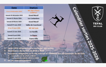 Calendrier des sorties 2025-2026